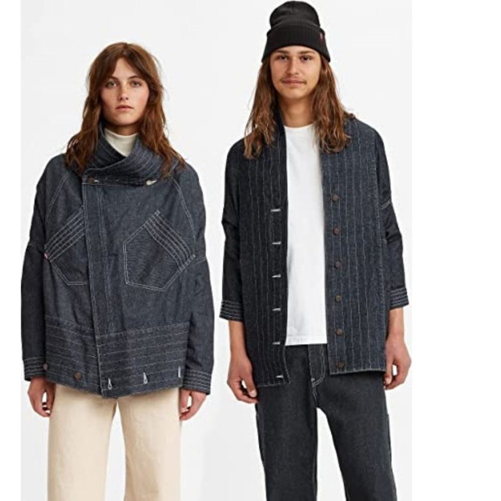 Levi's Upside Downable Trucker Jacket Size S M Unisex Denim Jean Oversized Blue